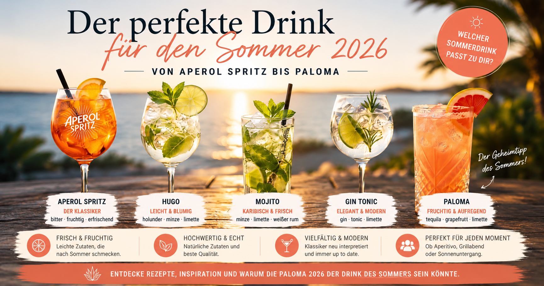 Der perfekte Drink für den WM Sommer 2026: Von Aperol Spritz bis Paloma